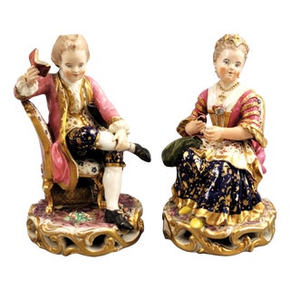 Porcelain Model 314 Reading Gentleman and Tatting Lady from Derby, Set of 2 For Sale