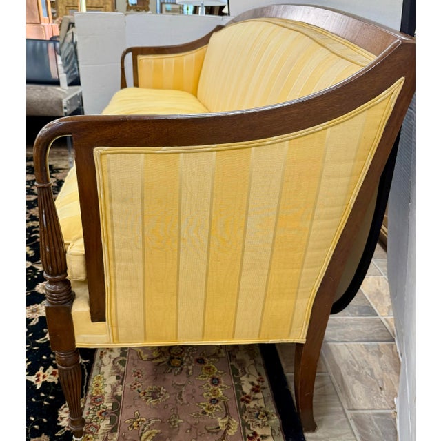 Traditional Antique Federal Style Yellow Striped Upholstered Sofa For Sale - Image 3 of 7