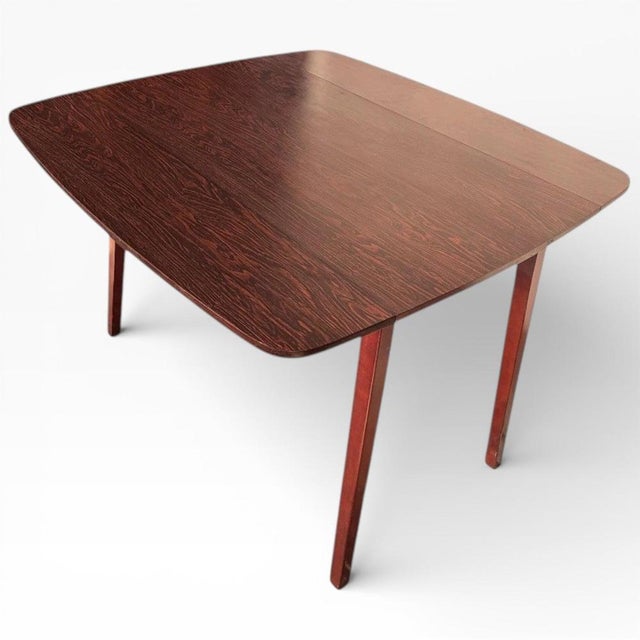 Brown Mid-Century Drop-Leaf Table Dining Table in Rosewood Laminate For Sale - Image 8 of 9
