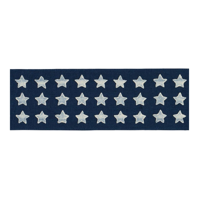 Sample - Schumacher Astra Block Print Tape Trim in Navy For Sale