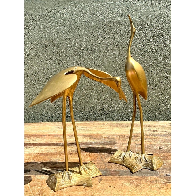 Metal Vintage Polished Brass Cranes - Set of 2 For Sale - Image 7 of 7