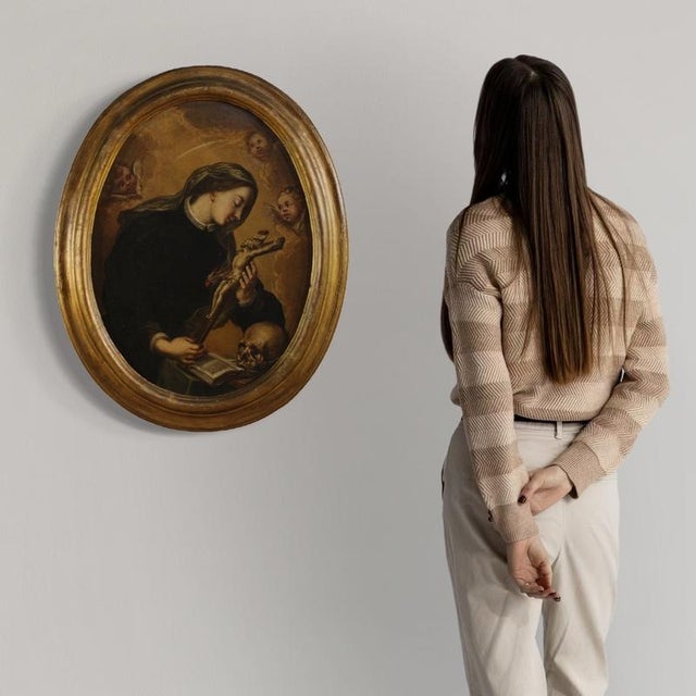 Antique 17th-century italian painting. Oil on canvas artwork depicting a religious subject, portrait of saint catherine...