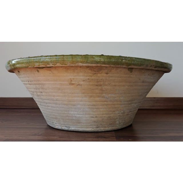 19th Century Spanish Hand Thrown and Glazed Green Stoneware Pottery Bowl For Sale - Image 4 of 8