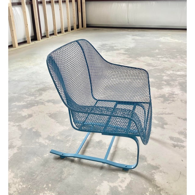 Metal Cerulean Blue Russell Woodard Sculptura Loveseat + Cantilevered "Springer" Chair, Set of 2 For Sale - Image 7 of 12
