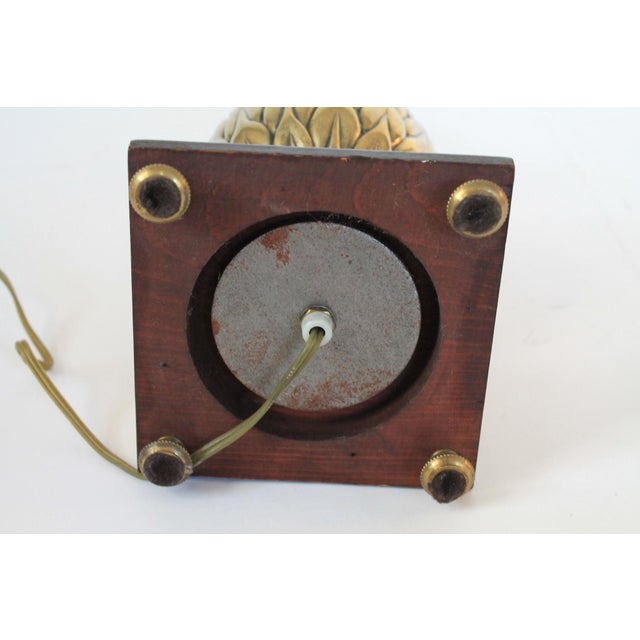 Vintage Footed Brass Pineapple Table Lamp W/ Wood Base For Sale - Image 12 of 13