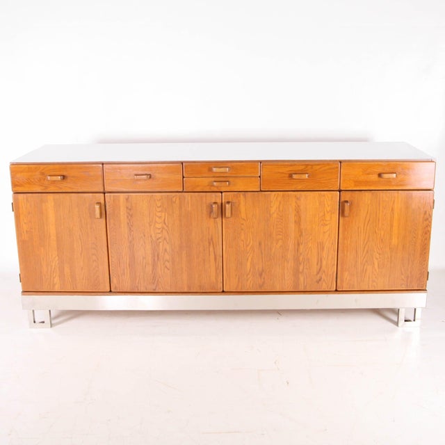 Sideboard in Oak and Brushed Aluminum, 1980s For Sale - Image 15 of 18