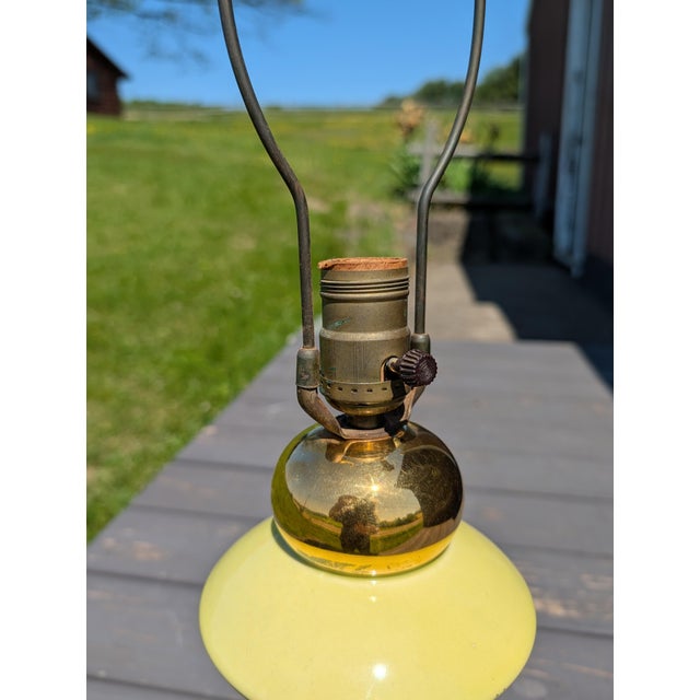 Chartreuse Vintage Mid Century Atomic Ceramic Lamp Base Light Lime Green and Gold With Marble Finial 1950s For Sale - Image 8 of 18
