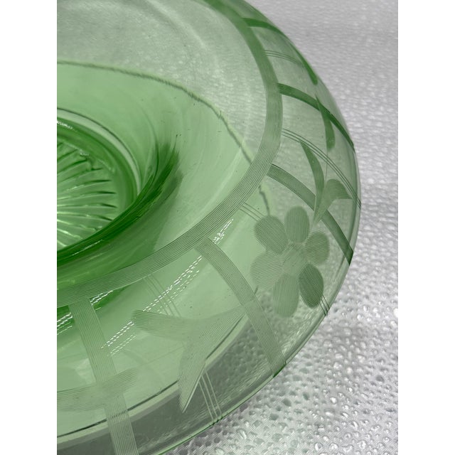 1900 - 1909 Vintage Green Uranium Glass Console Bowl For Sale - Image 5 of 6