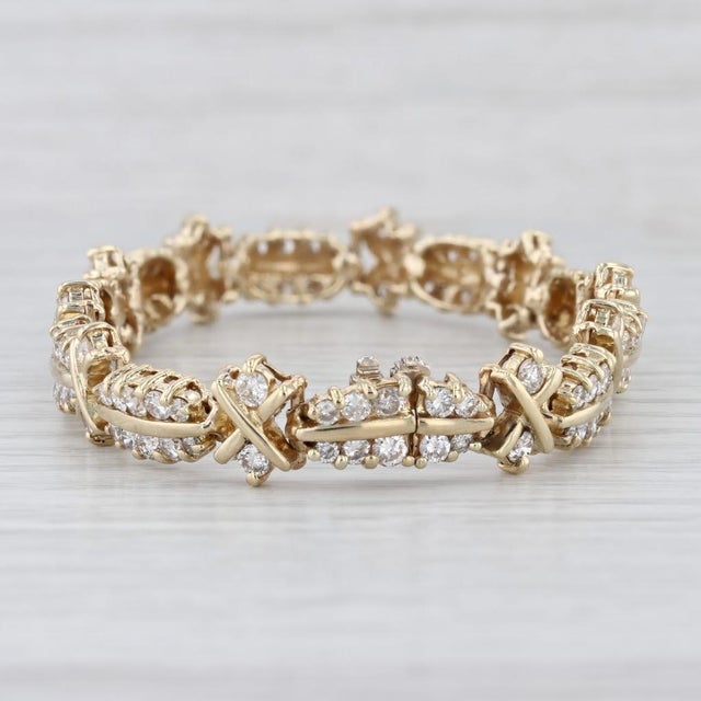 Metal 5.90ctw Diamond Tennis Bracelet 14k Yellow Gold 7" 9.8mm For Sale - Image 7 of 8