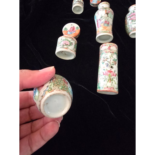Ceramic Antique Chinese Porcelain Collection Rose Mandarin Medallion, Set of 7 For Sale - Image 7 of 10