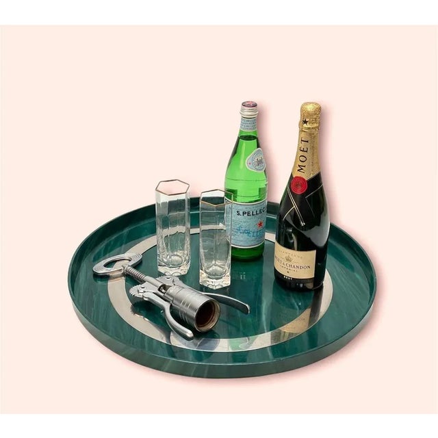 Large Mid-Century Italian Round Green Bakelite and Steel Serving Tray, 1980s For Sale - Image 18 of 18