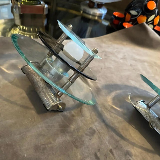 Gray Two 1960s Space Age Glass and Chromed Metal Italian Wall Sconces by Veca For Sale - Image 8 of 11