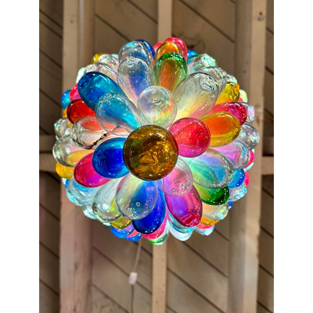 Off-white Light Fixture of Stained Colorful Handblown Glass For Sale - Image 8 of 12