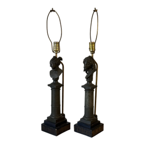 Antique Table Lamp With Roman Busts on Columns, a Pair