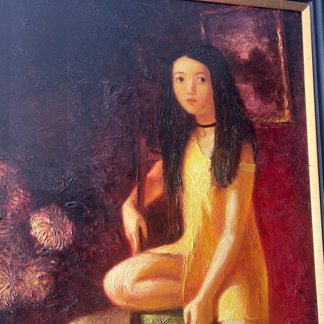 Oil on Canvas European School Framed Signed Titled Girl With a Dog Made in 1986 by Tatiana Zeltzer For Sale - Image 4 of 12