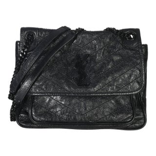 Black Crinkled Calfskin Matelasse Medium Niki Chain Satchel For Sale
