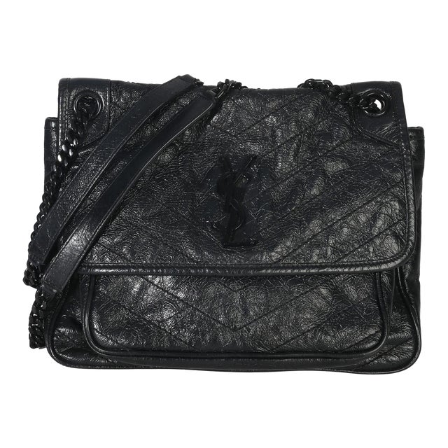 Black Crinkled Calfskin Matelasse Medium Niki Chain Satchel For Sale