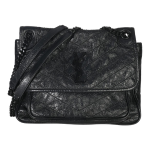 Black Crinkled Calfskin Matelasse Medium Niki Chain Satchel
