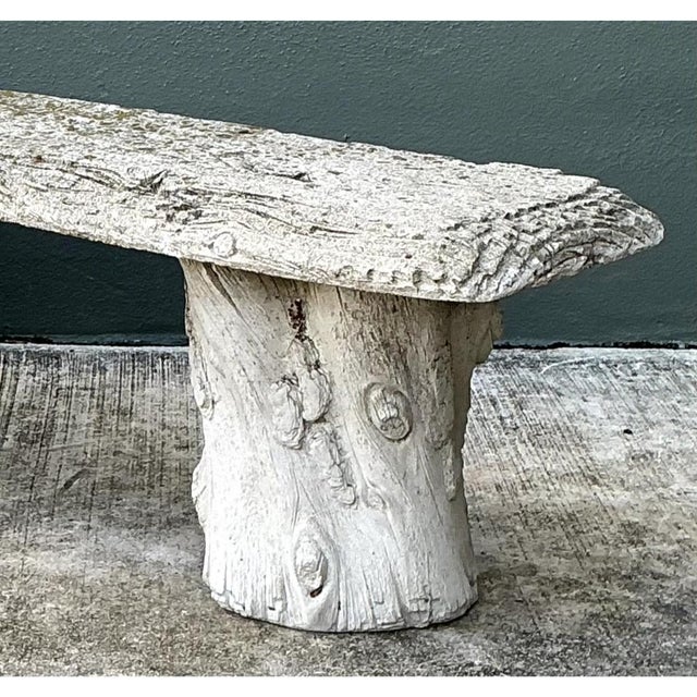 Sculpture Materials Vintage Faux Bois Concrete Garden Bench For Sale - Image 7 of 12