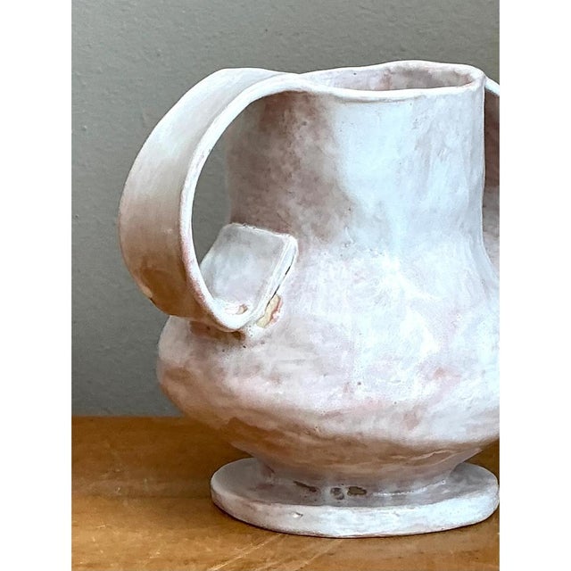 White Vintage Ceramic Biomorphic Double Handle Vase For Sale - Image 8 of 12