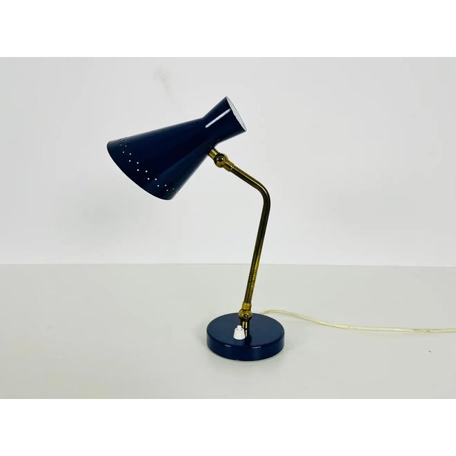 Metal Italian Stilnovo Blue and Brass Table Lamp, 1960s, Italy For Sale - Image 7 of 13