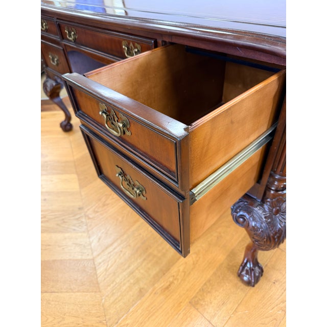 Brown Sligh Carved Mahogany Leather Top Desk For Sale - Image 8 of 12