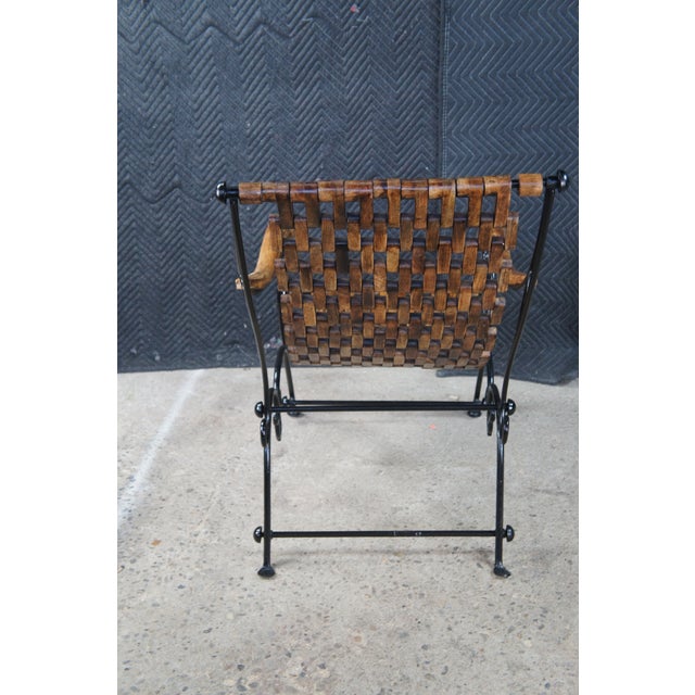 Vintage Omani Scrolled Wrought Iron Teak Saddle Seat Lounge Armchair For Sale - Image 9 of 13