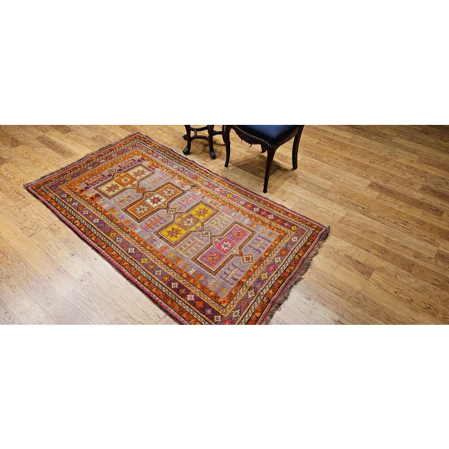 Tribal Vintage Moroccan Tribal Rug, Hand-Knotted Wool, Geometric Pattern, Yellow & Purple, 4' X 7' For Sale - Image 3 of 17