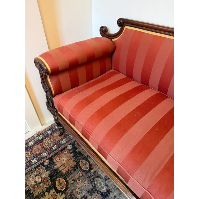 William IV Antique Late Regency William IV Mahogany Settee in Clarence House Wool Stripe For Sale - Image 3 of 13