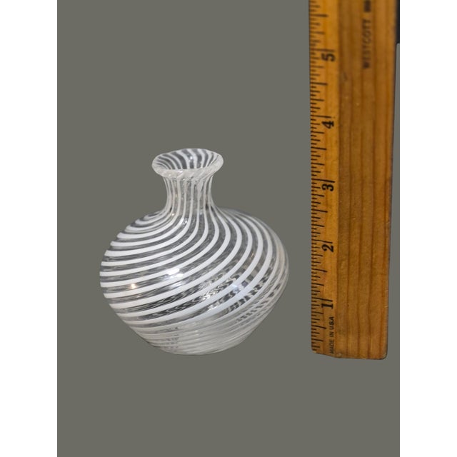Mid-Century Modern Vintage Italian Art Glass Attributed Murano White Swirl Small Bud Vase For Sale - Image 3 of 6