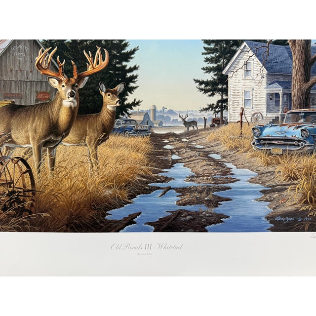 Art Deco 1990s Larry Zach "Old Rivals III ~ Whitetail" Signed, Numbered, Le Wildlife Print For Sale - Image 3 of 9