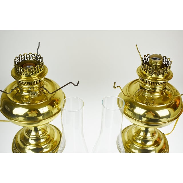 Vintage Electrified Rayo Oil Lamps With Blue Shades a Pair Chairish