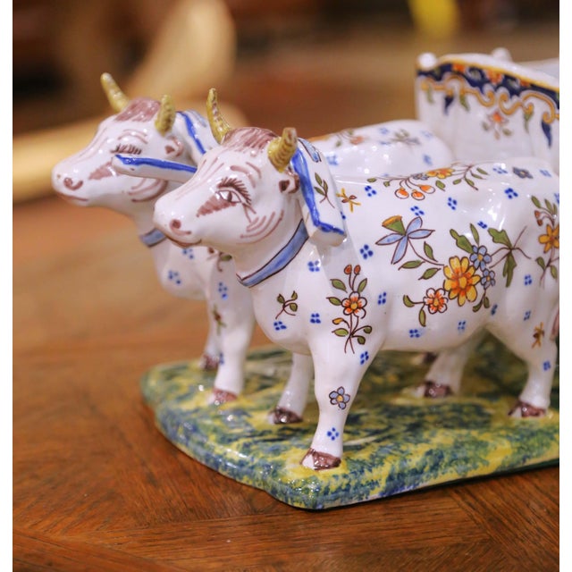 French Early 20th Century French Quimper Faience Ox Cart Planter or Vide Poche For Sale - Image 3 of 13