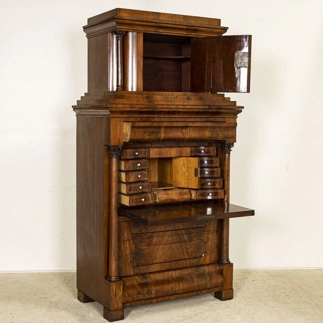 Antique Early 20th Century Mahogany Biedermeier Drop Front Secretary Desk from Germany Rich dark wood and stately lines...