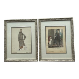 Museum - Quality Framed 1920s French Art Deco Pochoir Fashion Prints - Pair For Sale