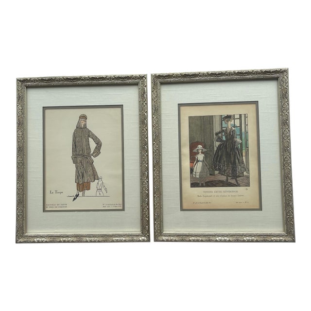 Museum - Quality Framed 1920s French Art Deco Pochoir Fashion Prints - Pair For Sale