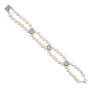 Pearl & Diamond Tennis Bracelet .72cttw 14k White Gold