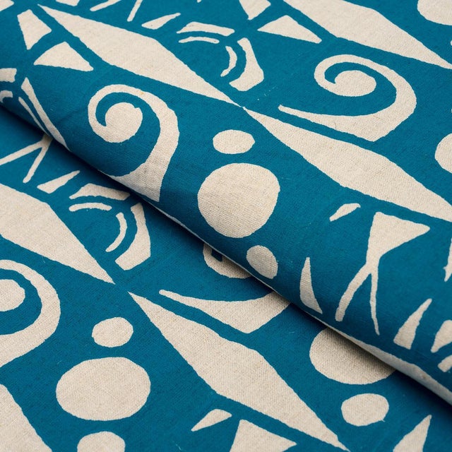 Schumacher Schumacher Tarot Hand Block Fabric In Mineral Blue For Sale - Image 4 of 5