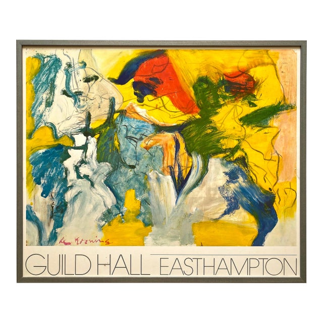 Willem De Kooning Vintage 1981 Abstract Expressionist Lithograph Print Framed Extra Large Exhibition Poster " East Hampton Garden Party " 1976 For Sale