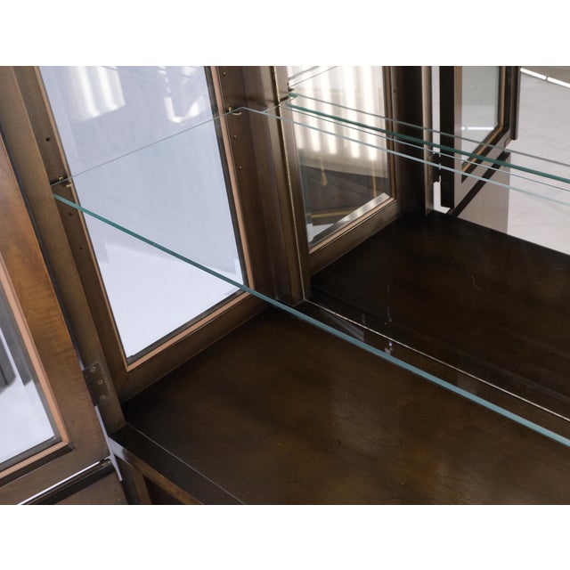 Pair Mastercraft Dome Shape Burl Wood Curio Display Cabinets w Shelves Lights For Sale - Image 12 of 18