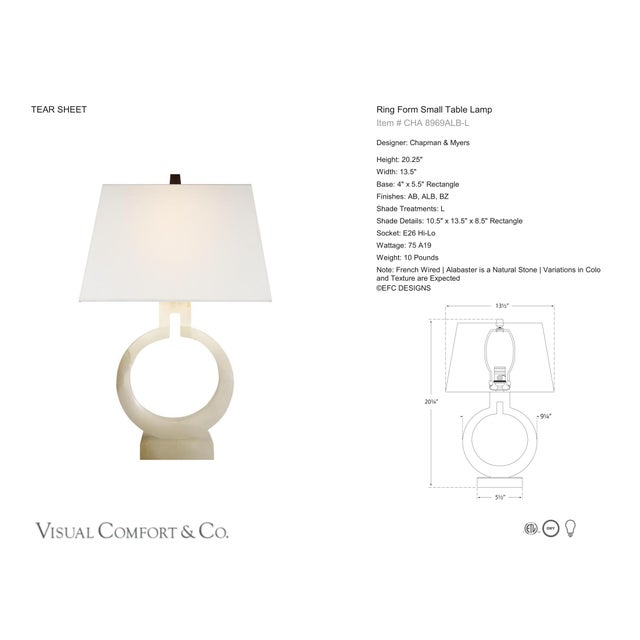 Chapman & Myers by Visual Comfort Signature Ring Form Small Table Lamp in Alabaster with Linen Shade Designer: Chapman &...