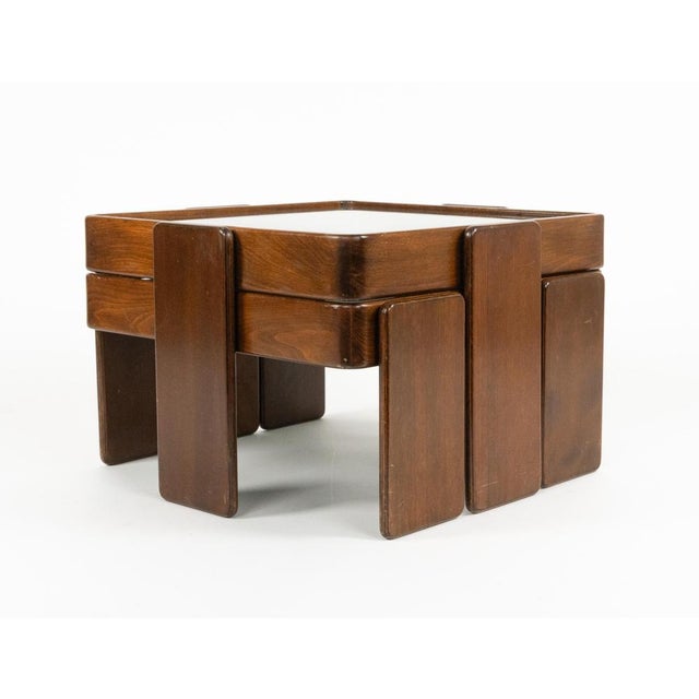 Wood Wood and Glass Nesting Tables by Gianfranco Frattini, Italy, 1970s, Set of 3 For Sale - Image 7 of 18
