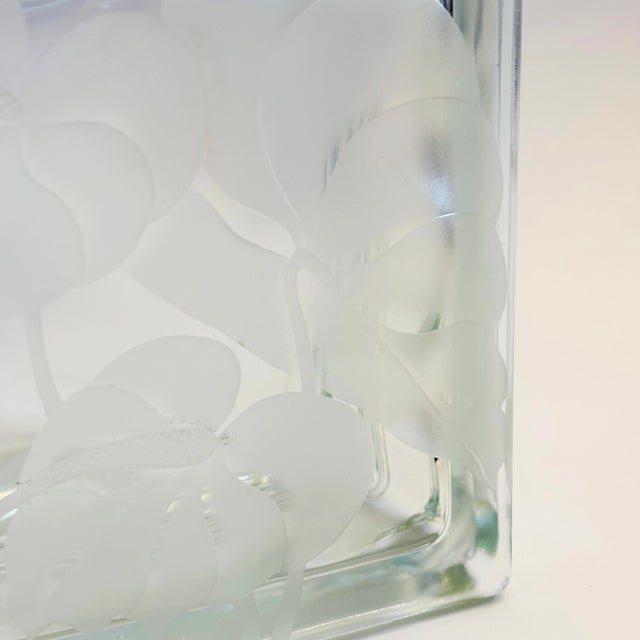 Glass Vintage Frosted Flower Glass Block Vase For Sale - Image 7 of 10