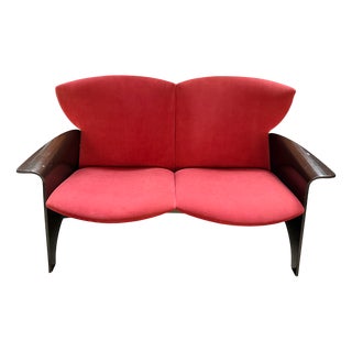 Black Plywood Sofa with Burgundy Velvet Upholstery, 1980s For Sale