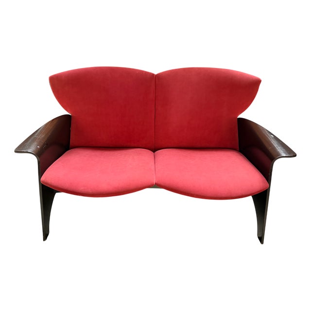 Black Plywood Sofa with Burgundy Velvet Upholstery, 1980s For Sale