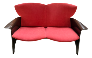 Black Plywood Sofa with Burgundy Velvet Upholstery, 1980s