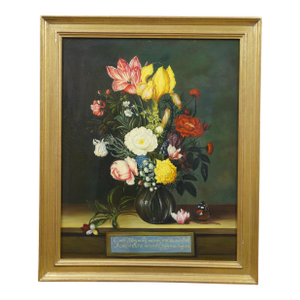 Late 20th Century Bouquet of Flowers in a Glass Vase Oil Painting After Ambrosius Bosschaert 23"