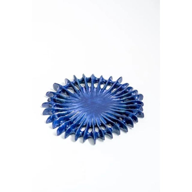 Ceramic Cynarina Decorative Plate in Stoneware with Deep Blue Glaze by Kallia Panopoulou For Sale - Image 7 of 8