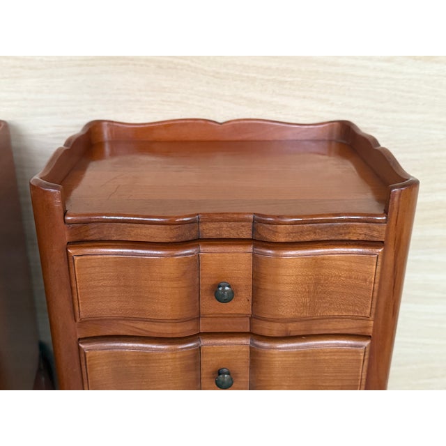 Brown Pair of French Walnut Narrow Bedside Tables With Three Drawers For Sale - Image 8 of 17
