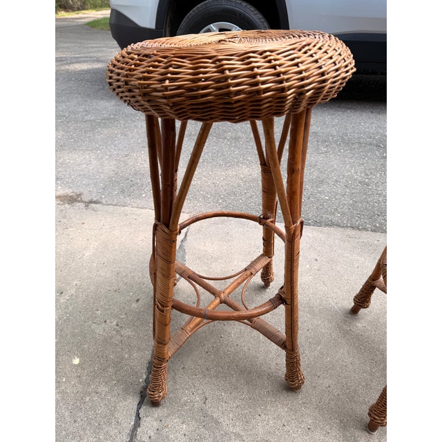 Mid 20th Century Pair of Wicker Vintage Bar Stools For Sale - Image 5 of 12